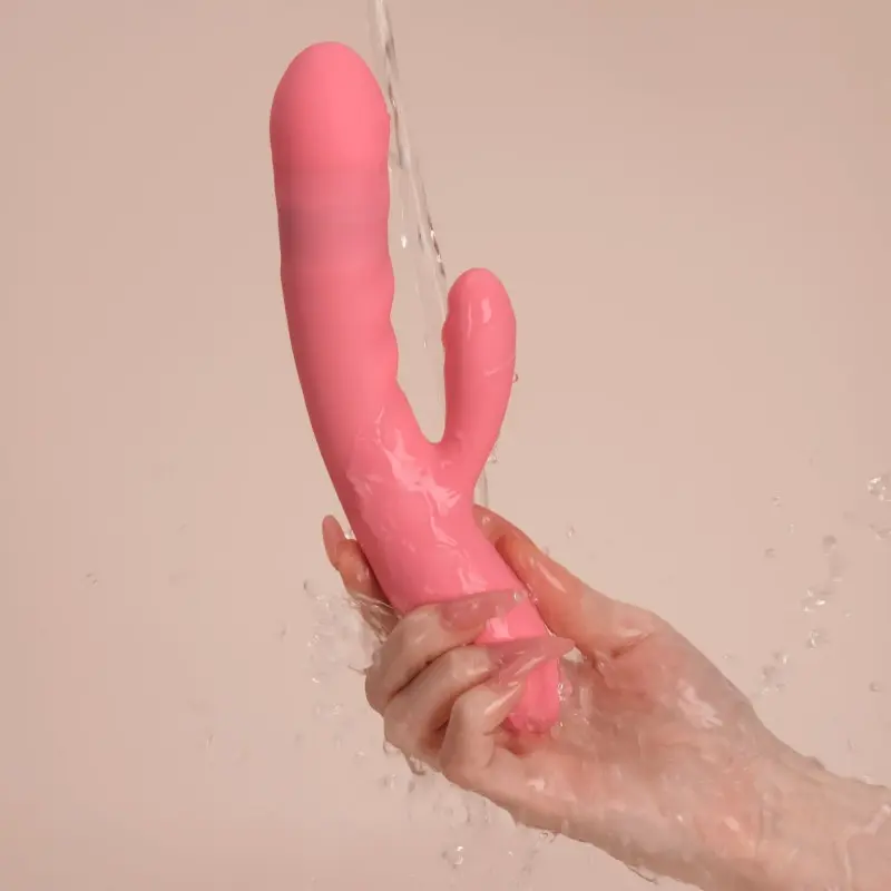 Вибратор-кролик Svakom Avery Strawberry Pink с двигающимся стволом, движение вперед-назад