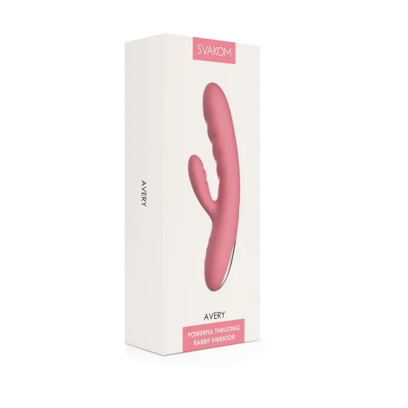 Вибратор-кролик Svakom Avery Strawberry Pink с двигающимся стволом, движение вперед-назад