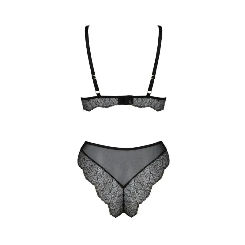 Комплект белья Passion AMBERLY SET 4XL/5XL black, лиф, трусики бразилиана, люрексовая нить