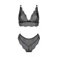 Комплект белья Passion AMBERLY SET 4XL/5XL black, лиф, трусики бразилиана, люрексовая нить