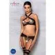 Сетчатый набор, бюстгальтер с халтером, трусики и пояс для чулок AMANDA SET S/M, black