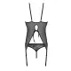 Корсет с пажами, трусики с ажурным декором и открытым шагом Passion URSULA CORSET S/M, black