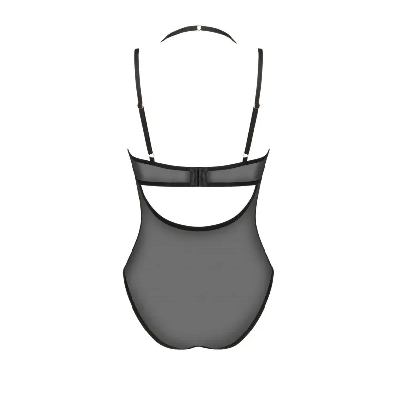 Прозрачное боди Obsessive Selinne teddy M/L Black, мелкая сетка, двойные бретели