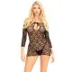 Платье-сетка с сердечками Leg Avenue Heart net mini dress Black, завязки, открытые плечи, One Size