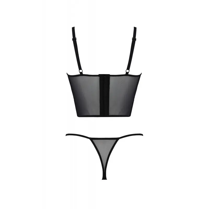 Комплект Passion KERRIA SET black, XXL/XXXL сетка+кружево, бюстье и стринги