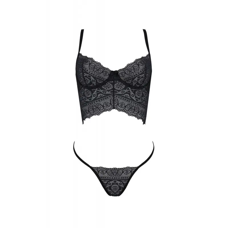 Комплект Passion KERRIA SET black, XXL/XXXL сетка+кружево, бюстье и стринги