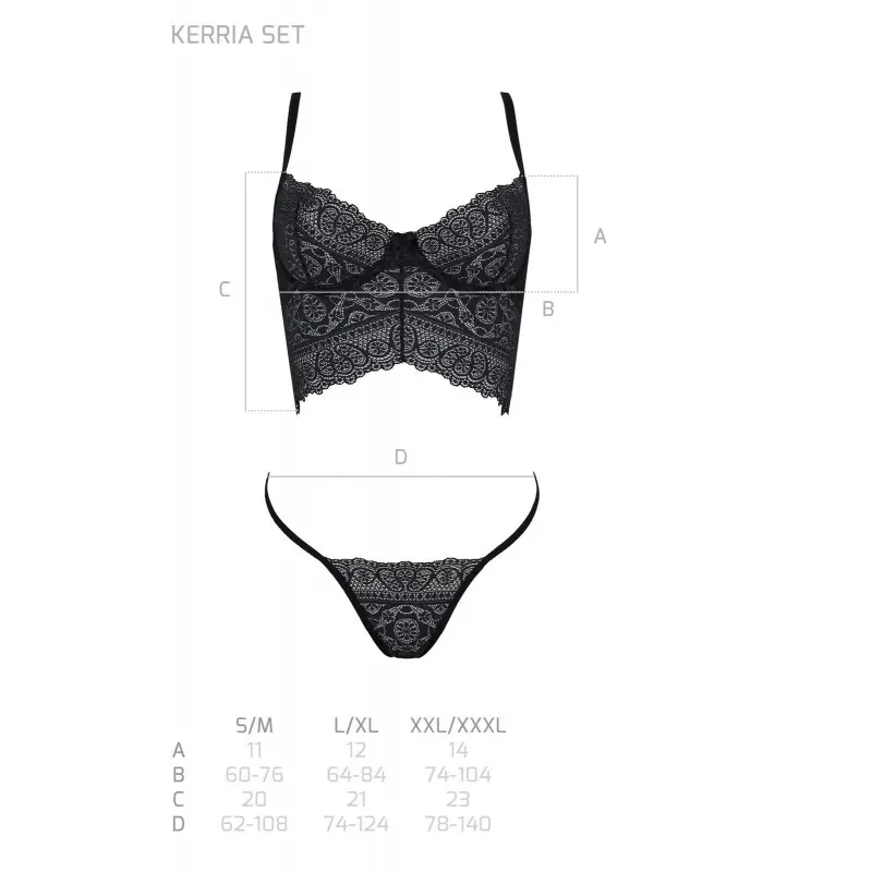 Комплект Passion KERRIA SET black, XXL/XXXL сетка+кружево, бюстье и стринги