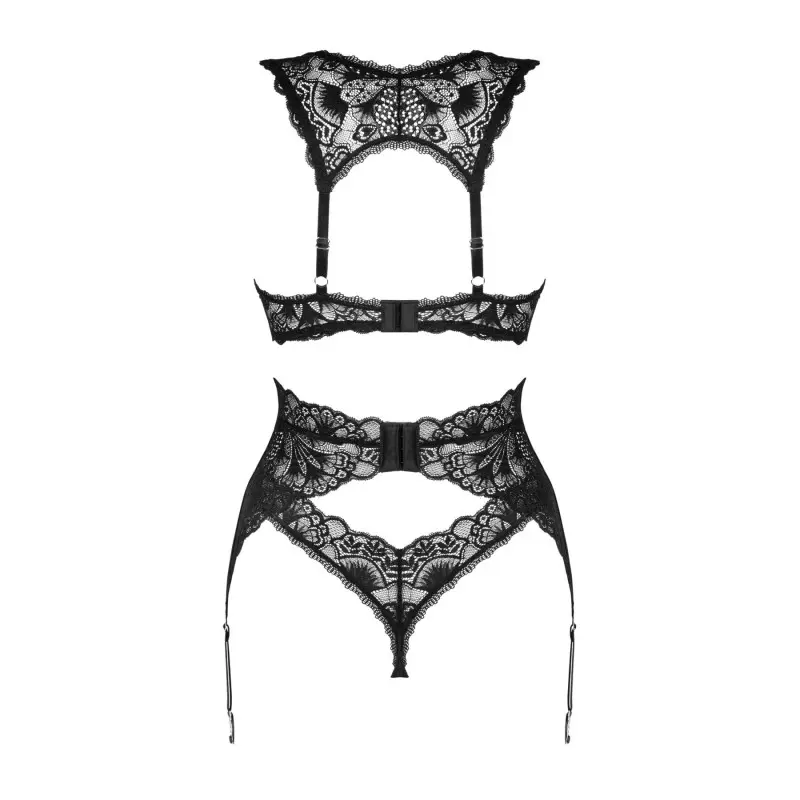 (SALE) Комплект белья Obsessive Donna Dream 3-pcs set XS/S Black, бюстгальтер, стринги, пояс для чулок