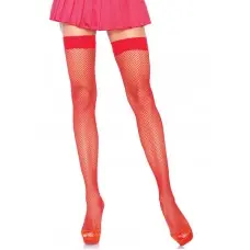 Панчохи-сітка Leg Avenue Nylon Fishnet Thigh Highs One size, Red, дрібна сітка