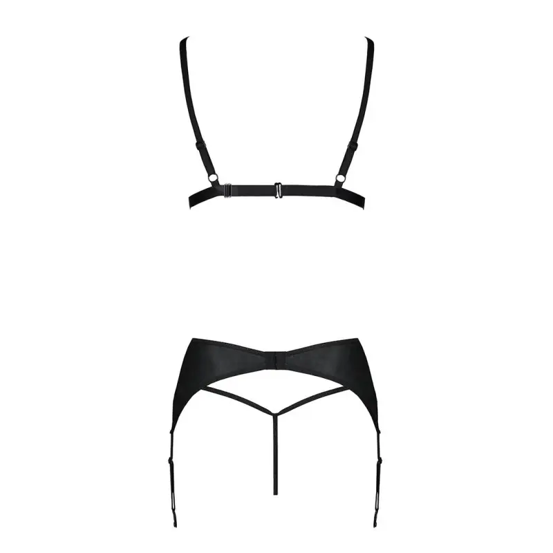 Комплект из эко-кожи Passion MILEY SET S/M, black, трусики, бюстгальтер, пояс для чулок