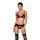 Комплект из эко-кожи Passion MILEY SET S/M, black, трусики, бюстгальтер, пояс для чулок