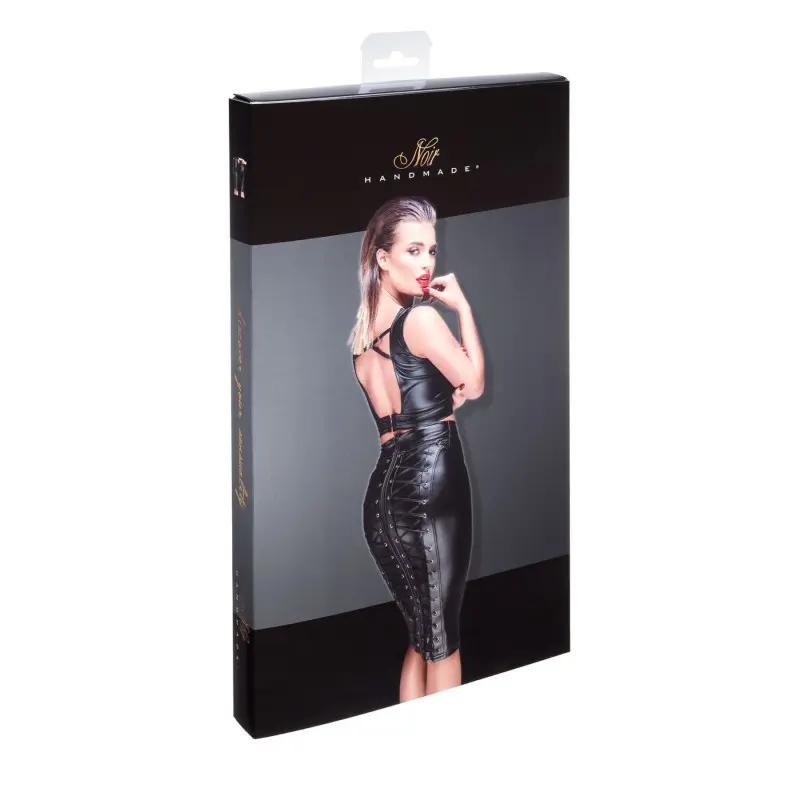 (SALE) Юбка-карандаш со шнуровкой Noir Handmade F152 Powerwetlook pencil skirt, L, с мокрым эффектом