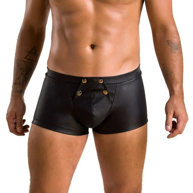 Мужские кожаные боксеры с клапаном Passion 050 SHORT PATRICK L/XL Black