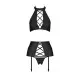 Комплект из эко-кожи с имитацией шнуровки Passion NANCY SET L/XL black, топ, трусики, пояс для чулок