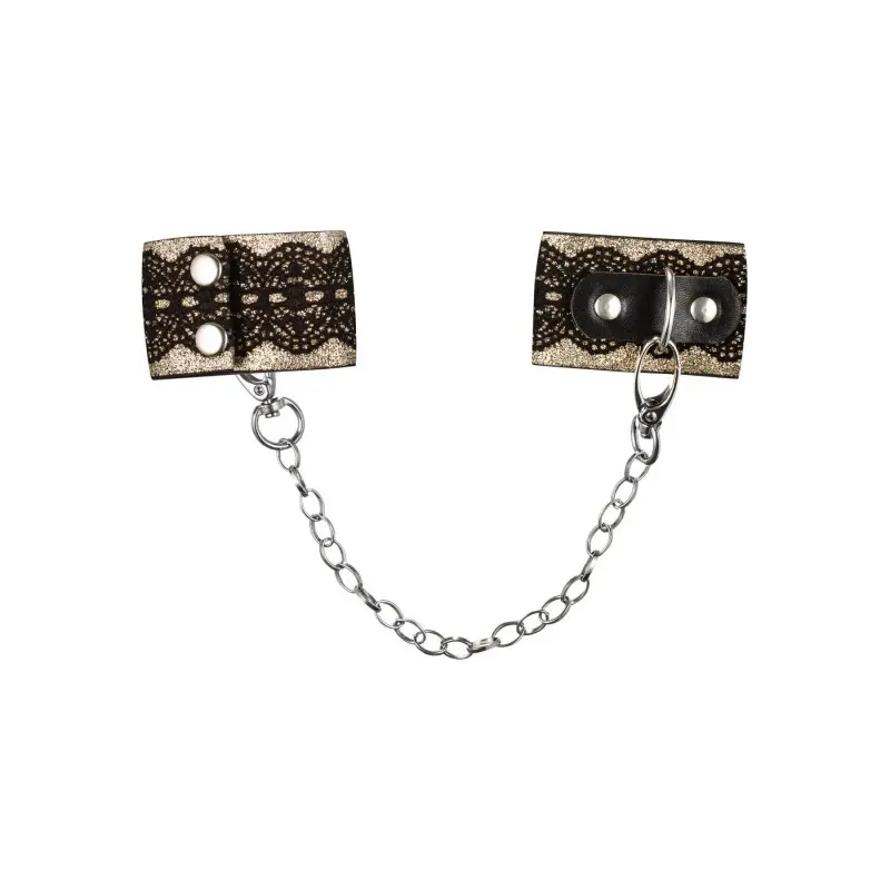 Наручники с блестками и цепью Obsessive A746 cuffs, черно-золотые