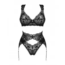 Комплект білизни Obsessive Donna Dream 3-pcs set M/L Black, бюстгальтер, стрінги, пояс для панчіх