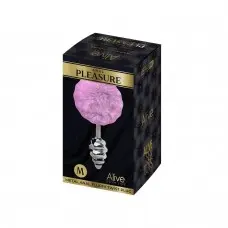 Металлическая анальная пробка Кроличий хвостик Alive Fluffy Twist Plug M Purple, диаметр 3,4 см