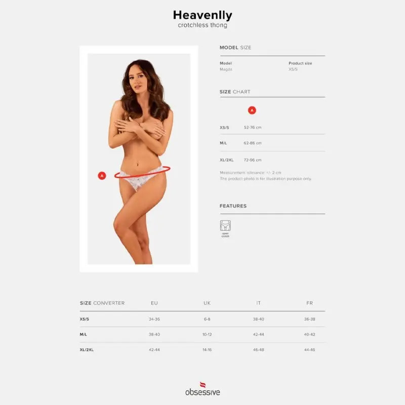 Кружевные танга Obsessive Heavenlly crotchless thong M/L, с доступом