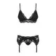 Кружевной комплект белья Obsessive 810-SEG-1 S/M Black, бюстгальтер, стринги, пояс для чулок