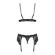 Кружевной комплект белья Obsessive 810-SEG-1 S/M Black, бюстгальтер, стринги, пояс для чулок