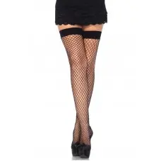 Чулки-сетка Leg Avenue Fishnet Thigh Highs Black, классическая сетка, plus size