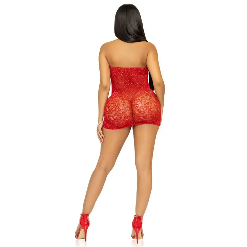 Платье-сетка со стразами Leg Avenue Rhinestone halter mini dress Red, открытая спина, one size