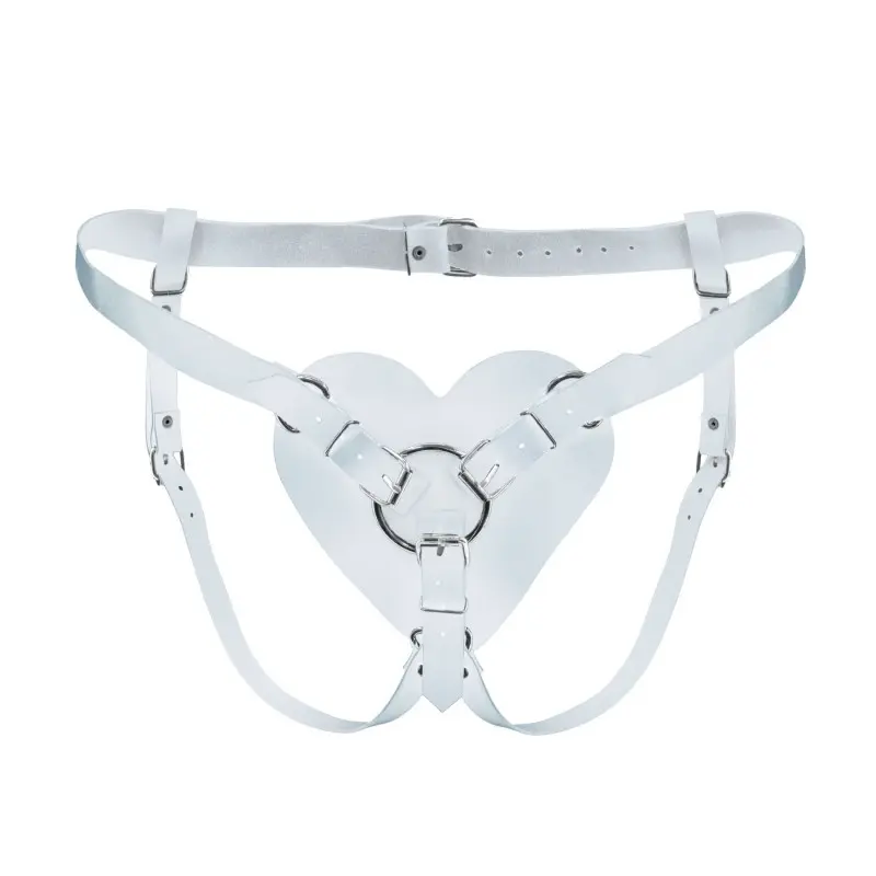 Трусики Сердце для страпона из натуральной кожи Feral Feelings - Hearts Strap-on Belt White