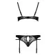 Комплект белья Passion PAULINE SET S/M, black, стрэпы, лиф, стринги и пояс для чулок