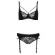 Комплект белья Passion PAULINE SET S/M, black, стрэпы, лиф, стринги и пояс для чулок