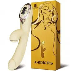 Вакуумний вібратор-кролик з підігрівом KISSTOY A-King Pro Yellow, з LED-екраном
