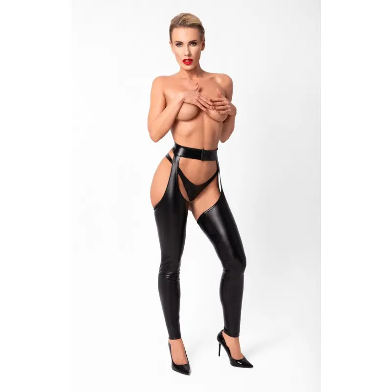 Леггинсы с открытыми бедрами Noir Handmade F323 Rebel wetlook chaps - L