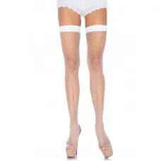Чулки-сетка Leg Avenue Fishnet Thigh Highs White, мелкая сетка, one size