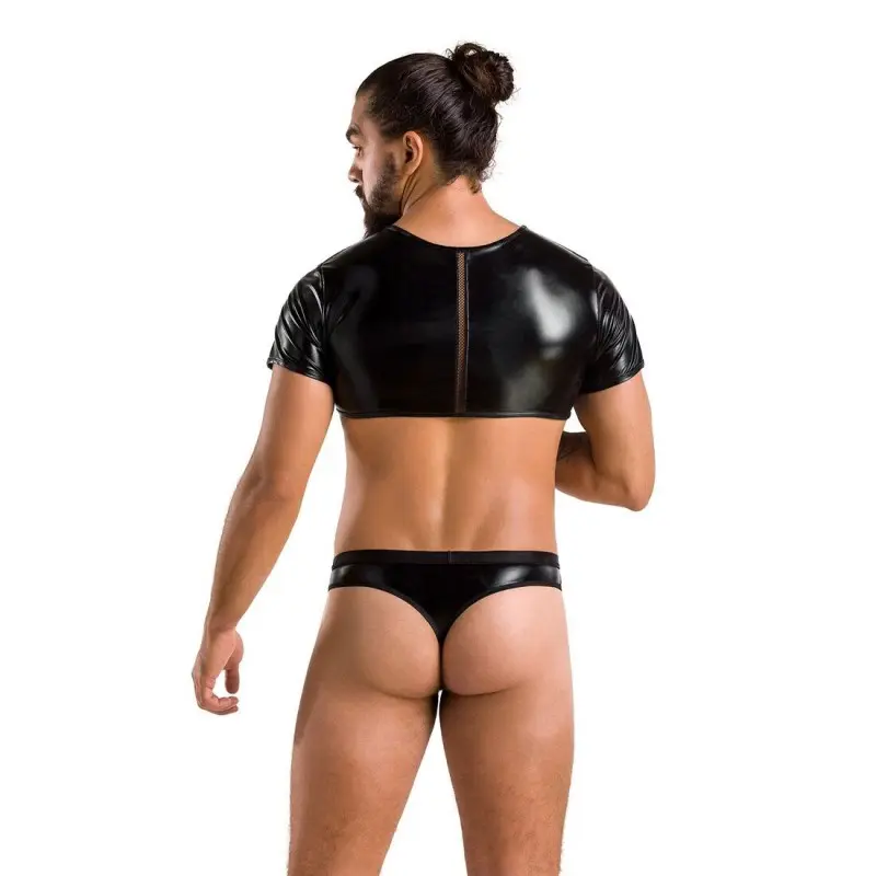 Комплект мужского белья под латекс Passion 057 SET PETER L/XL Black, кроп-топ, стринги