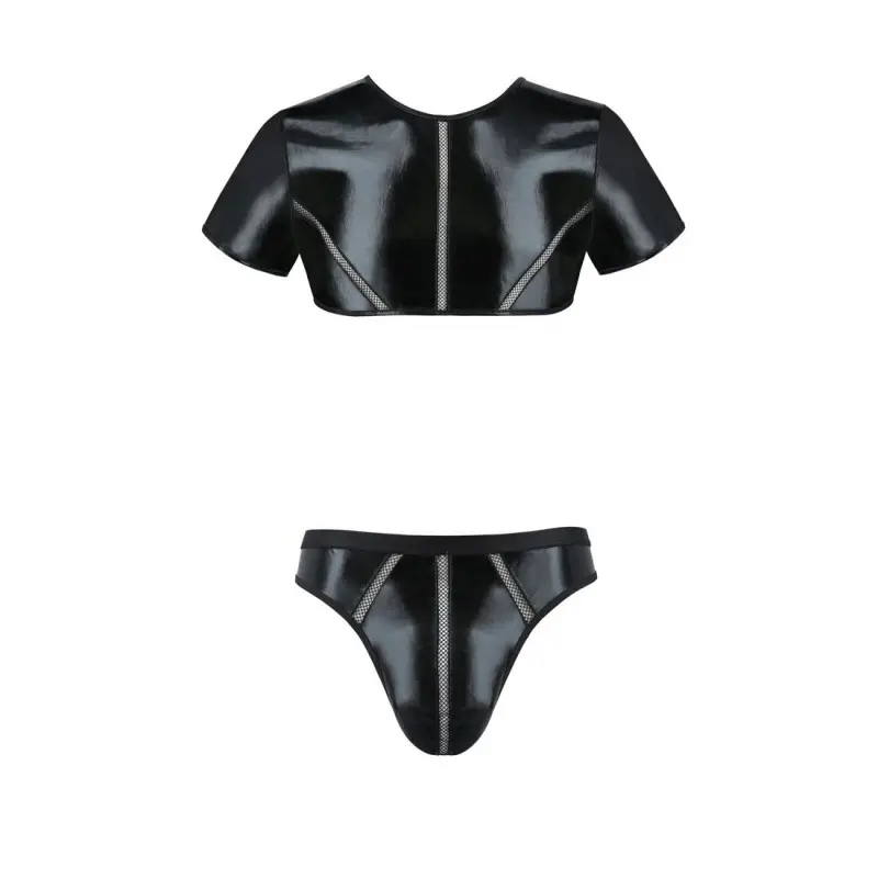 Комплект мужского белья под латекс Passion 057 SET PETER L/XL Black, кроп-топ, стринги