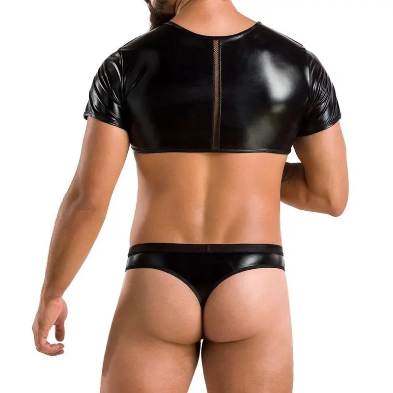Комплект мужского белья под латекс Passion 057 SET PETER L/XL Black, кроп-топ, стринги