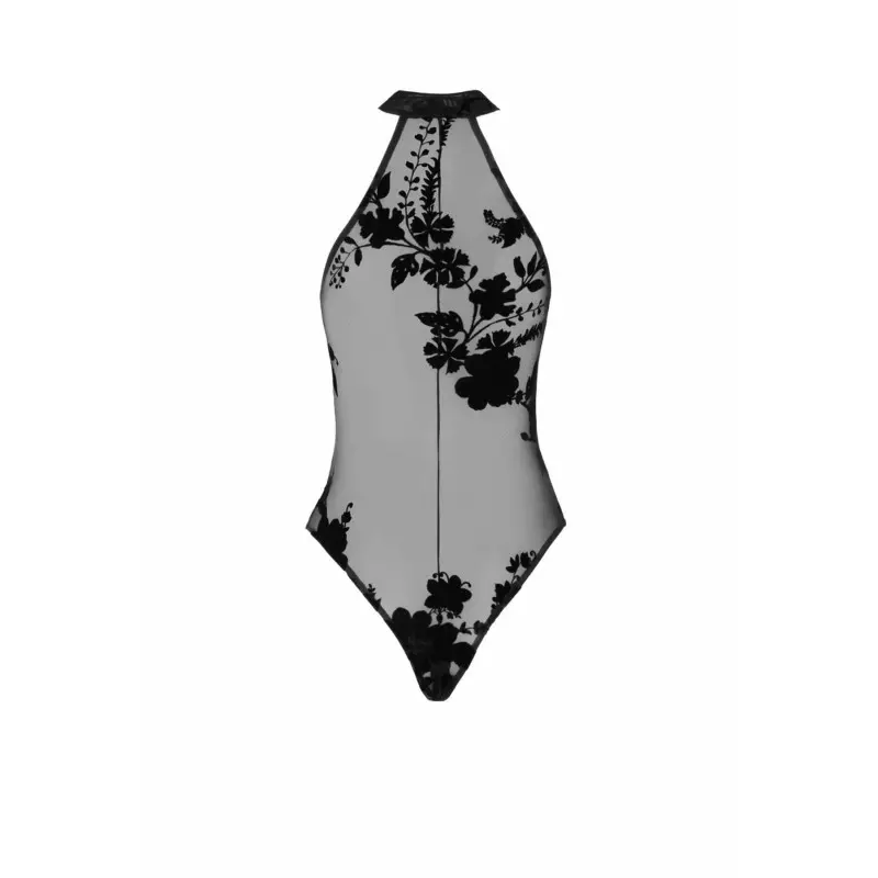 Боди Noir Handmade F314 Ego flocked mesh halter bodysuit - S