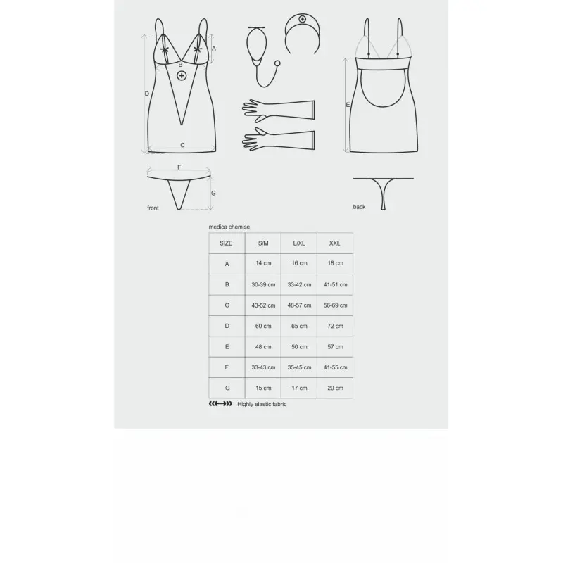 Эротический кружевной костюм медсестры Obsessive Medica dress 5pcs costume L/XL, сорочка, перчатки,