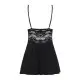 Сатиновый пеньюар с кружевом Obsessive 810-BAB-1 babydoll & thong L/XL, черный, пеньюар, танга