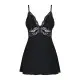 Сатиновый пеньюар с кружевом Obsessive 810-BAB-1 babydoll & thong L/XL, черный, пеньюар, танга