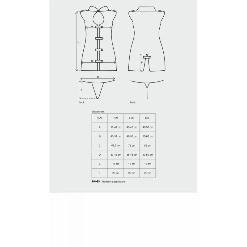 Эротический костюм стюардессы Obsessive Stewardess 3 pcs costume grey L/XL, серый, платье, стринги,
