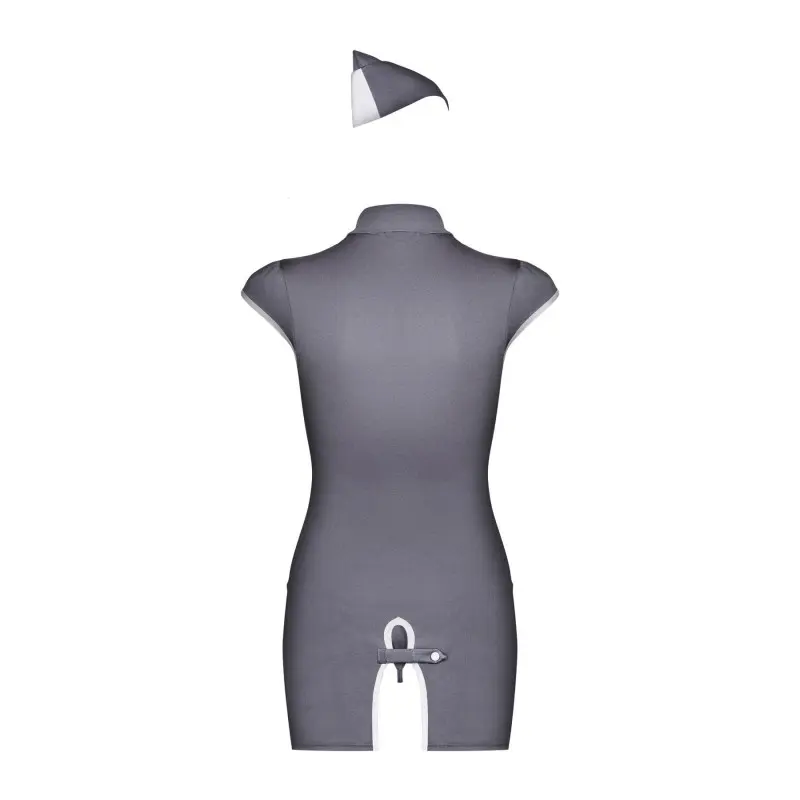 Эротический костюм стюардессы Obsessive Stewardess 3 pcs costume grey L/XL, серый, платье, стринги,