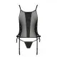 Сетчатый корсет с люверсами и съемными пажами Passion MALWIA CORSET L/XL, black, эко-кожа, стринги