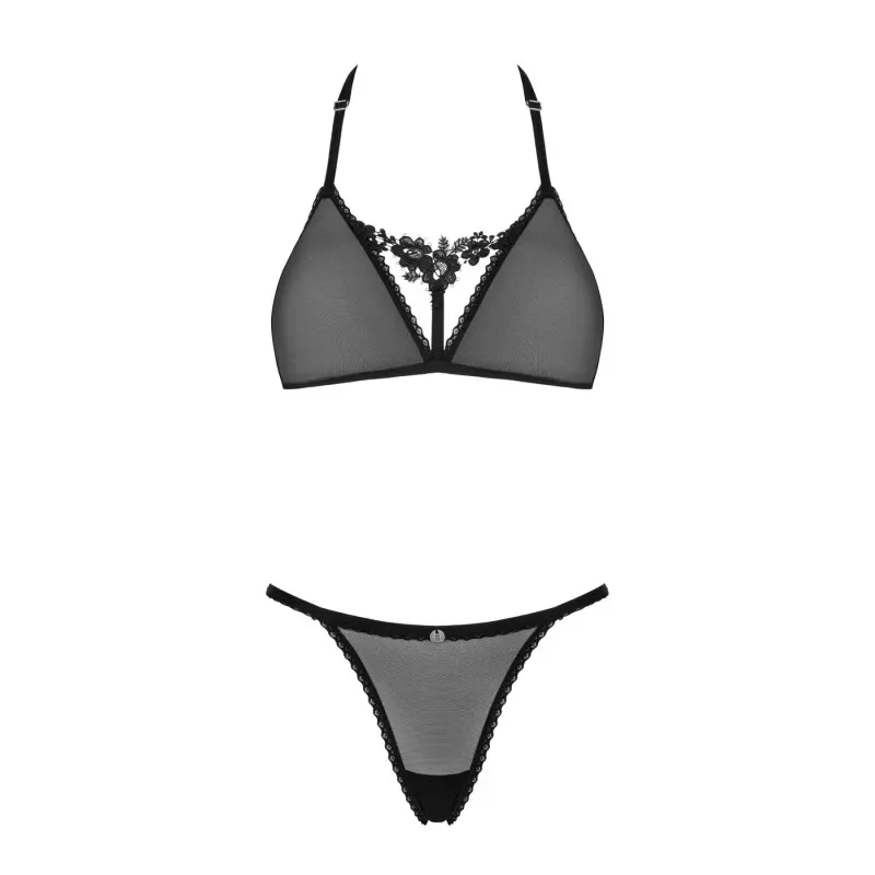 Полупрозрачный комплект Obsessive Celia Noir 2-pcs set XS/S, бюстгальтер, стринги