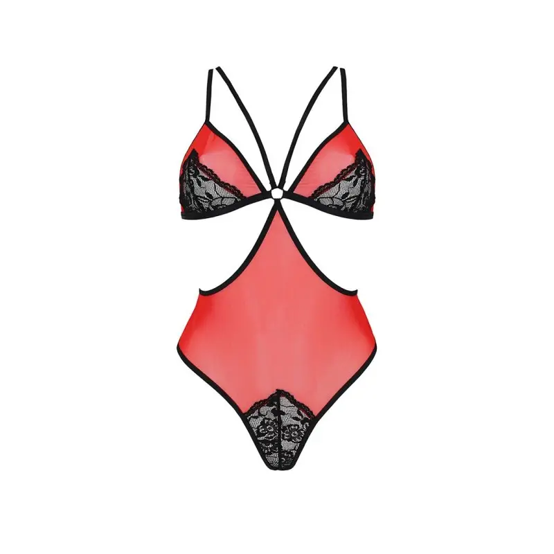 Полупрозрачное боди с кружевом Passion PEONIA BODY L/XL red
