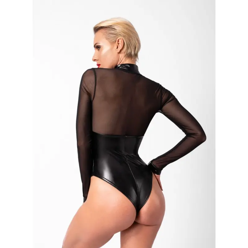 Боди Noir Handmade F321 Edge wetlook and mesh body with rings - 3XL