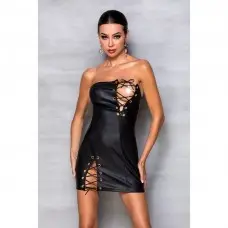 Мини-платье из экокожи Passion CELINE CHEMISE XXL/XXXL, white, шнуровка, трусики в комплекте