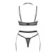 Комплект белья Obsessive Selinne 3-pcs set XL/2XL Black, бюстгальтер, стринги пояс для чулок