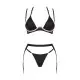 Комплект белья Obsessive Selinne 3-pcs set XL/2XL Black, бюстгальтер, стринги пояс для чулок