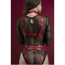 Портупея на грудь Feral Feelings - Harness Bra, лиф, натуральная кожа, цвет красный