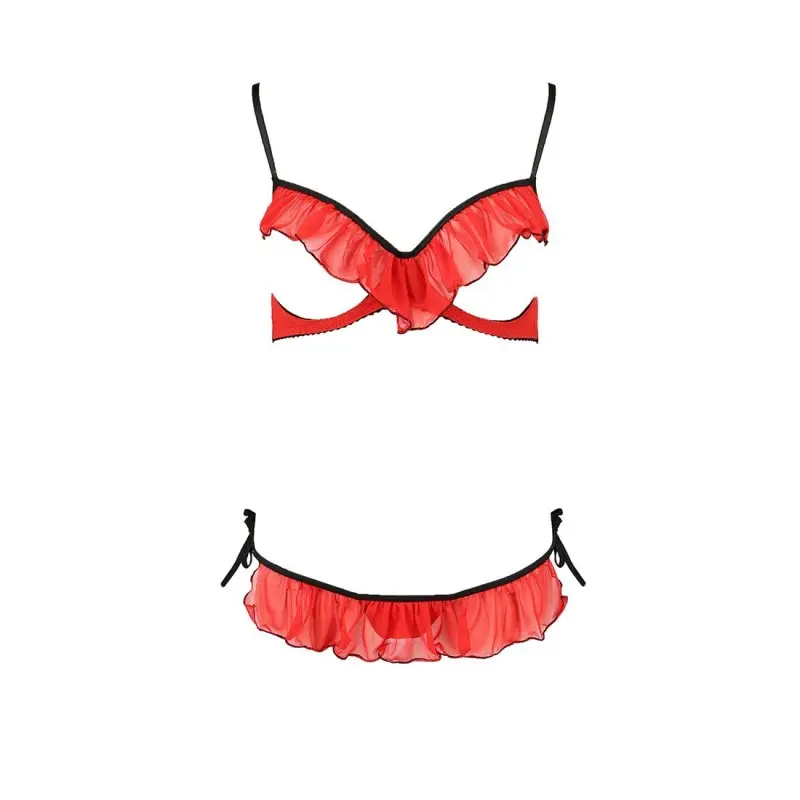 Комплект белья Passion Exclusive CHERRY SET OpenBra L/XL, red, открытый лиф, трусики-юбочка